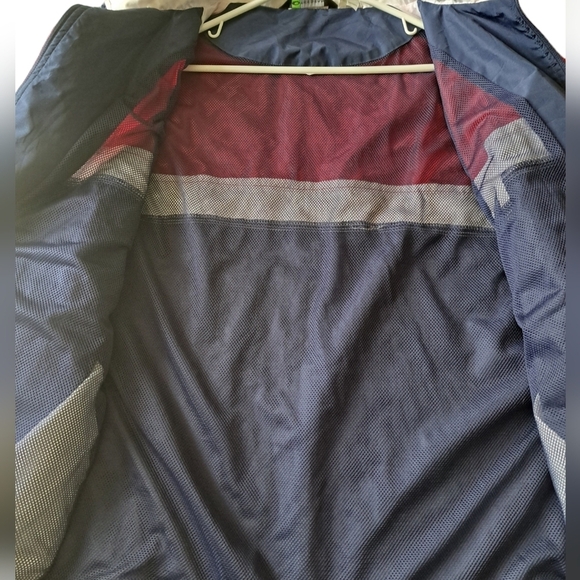 TEK GEAR zip jacket red blue white coastal golf spring lightweight hood men XL - Picture 6 of 10